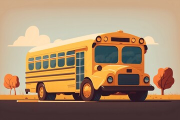 Traditional yellow school bus. Ready for school concept. Generative AI