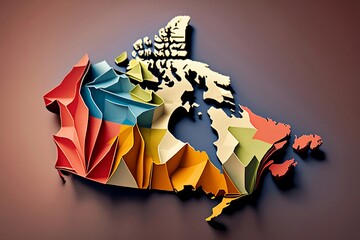 Map of Canada. Origami style. Generative AI