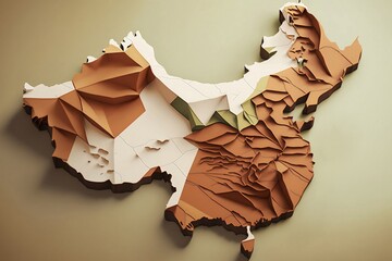 Map of China. Origami style. Generative AI