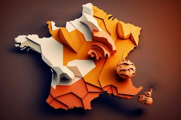 Map of France concept. Origami style. Generative AI