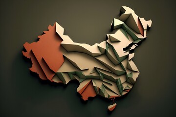 Map of People's Republic of China. Origami style. Generative AI