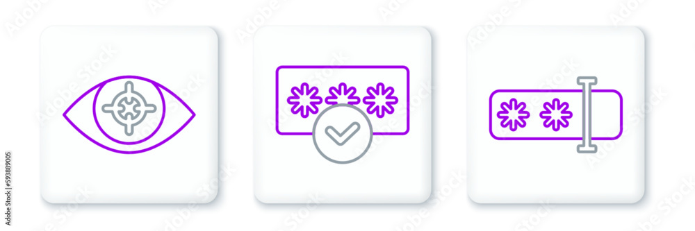 Poster set line password protection, eye scan and icon. vector