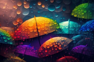 Colorful umbrellas background. Generative AI
