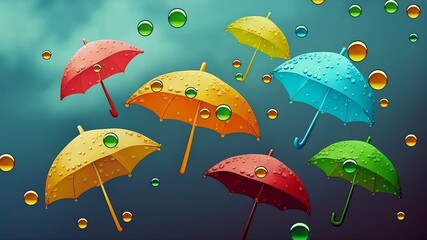 Colorful umbrellas. Blue, green, red umbrellas. Generative AI