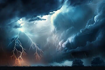 Lightning and rain clouds. Concept on topic weather. Generative AI