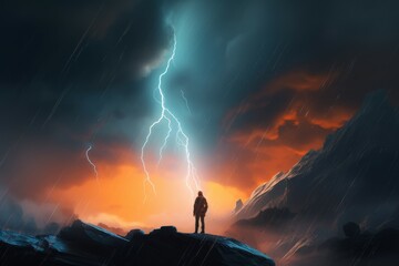 Person standing in front of storm. Generate Ai