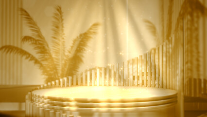 goldish table and palm shadows modern airing saloon bg - abstract 3D illustration