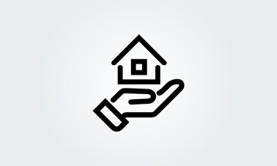 Home Web icons. House, Hand symbol button, Simple line vector illustration