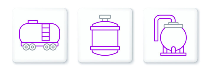 Obraz premium Set line Oil tank storage, railway cistern and Propane gas icon. Vector
