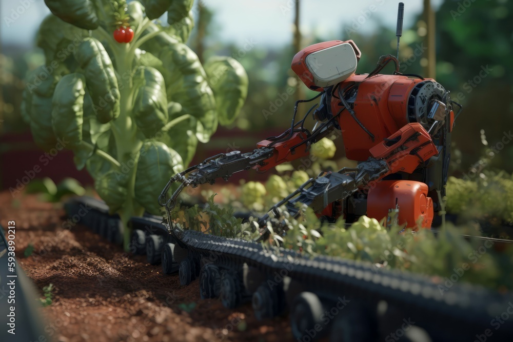 Poster robotic arm in farming. generate ai