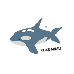 Killer whale. Hand drawn vector cartoon illustration for kids. Amusing Sea Animal