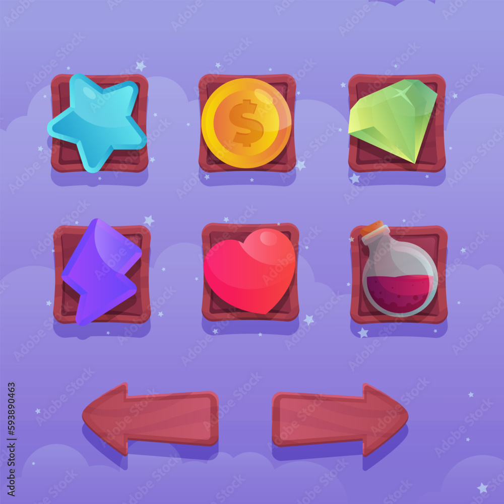 Poster game illustration button objects to use to create different games such as life, power, magic, attack