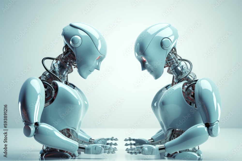 Poster two robot speaking. generate ai