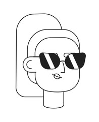 Cool light haired girl with sunglasses monochromatic flat vector character head. Editable black white cartoon face emotion. Hand drawn lineart ink spot illustration for web graphic design, animation