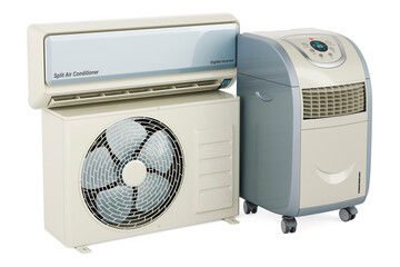 Air conditioner and portable air conditioner. Cooling and climate electric equipment. 3D rendering