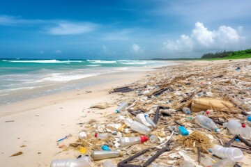 Fototapeta na wymiar Rubbish beach waste. Generate Ai