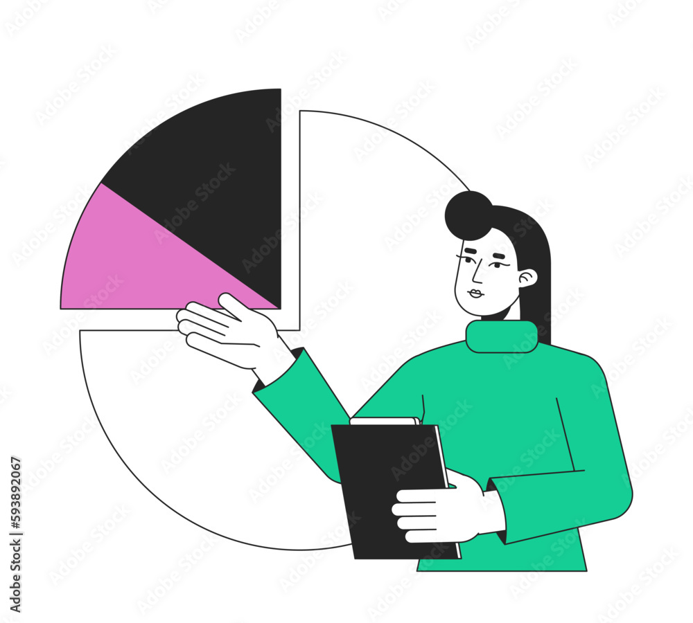 Poster startup metrics assessment flat line concept vector spot illustration. data analyst 2d cartoon outli