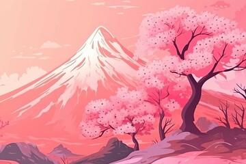 Sakura tree landscape. Generate Ai