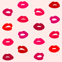 Simple seamless pattern with lips. Vector contour illustration for beauty salon, cosmetics.
