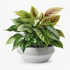 Plant on white background minimalist unsplash. Minimal green plant pot. Generative AI.
