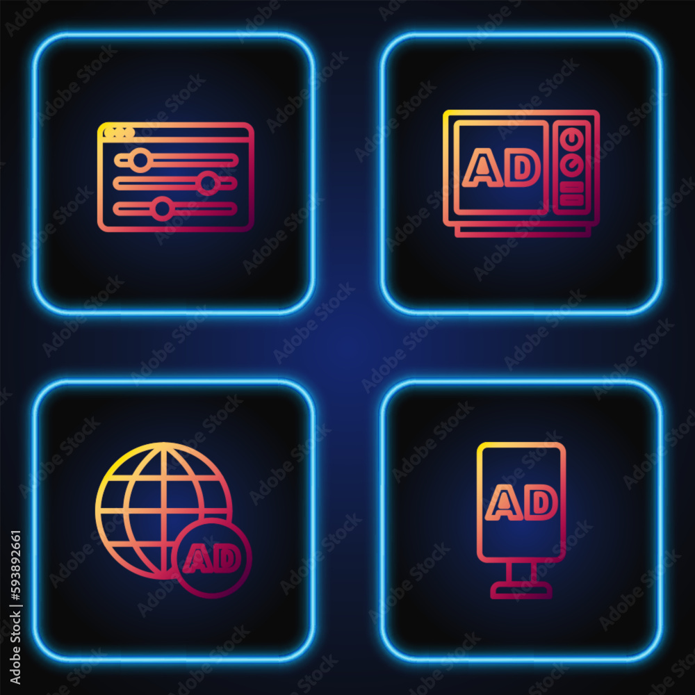 Poster set line advertising, , browser setting and . gradient color icons. vector