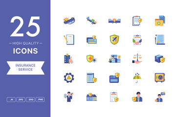 Vector set of Insurance icons. The collection comprises 25 vector icons for mobile applications and websites.