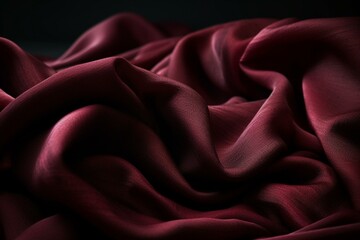 Fabric of Burgundy Color, Wrinkled and Folded. Fine Surface Wallcoverings. Generative AI