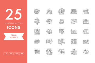 Vector set of SEO and Website icons. The collection comprises 25 vector icons for mobile applications and websites.
