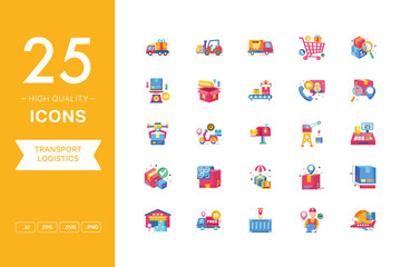 Vector set of Logistics icons. The collection comprises 25 vector icons for mobile applications and websites.