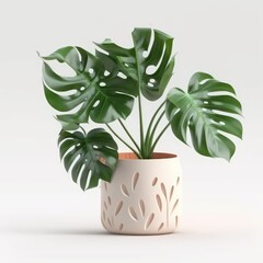 House plant centered white background. Minimalist green plant pot isolated on white background. Generative AI.