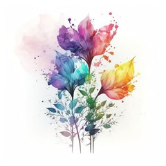 Watercolor flower bouquet neon colors isolated white background. Flower of watercolour. Watercolor art. Generative AI.