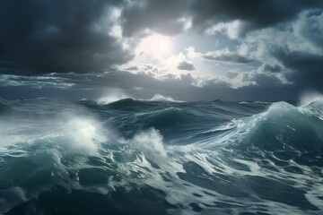 Storm blue ocean. Generate Ai