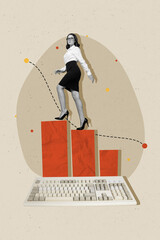 Fototapeta premium Photo cartoon comics sketch collage picture of purposeful lady walking achieving success isolated creative background