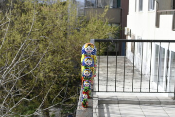 Traditional Russian nesting doll with colorful designs.