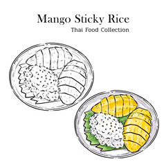 Sketch and Color Painting of Mango Sticky Rice 