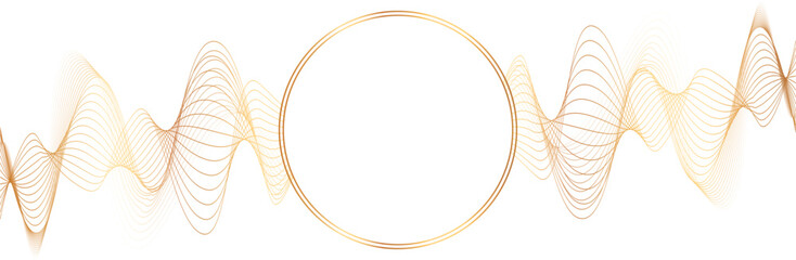 abstract vector illustration of gold colored wave lines with circle frame - vector background	