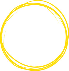 Yellow circle line hand drawn. Highlight hand drawing circle isolated on background. Round handwritten circle. For marking text, note, mark icon, number, marker pen, pencil and text check, vector