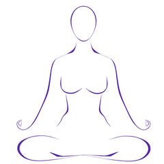 Silhouette of woman in meditation purple color, mudra of harmony