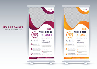 Modern health care roll up banner design editable template