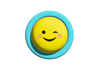 ウインクをしながら笑顔になる黄色い顔アイコンのかわいいイラスト。A cute illustration of a yellow face icon that smiles while winking.