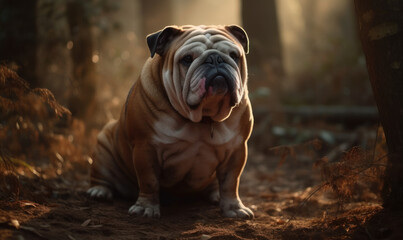 sunset photo of Bulldog in its natural habitat. Generative AI