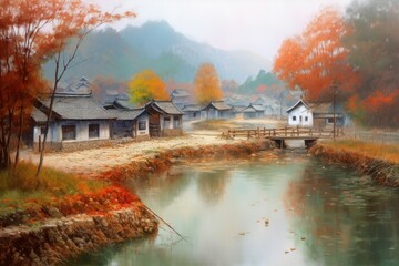 Autumn village china. Generate Ai