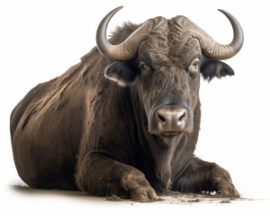 photo of Cape buffalo isolated on white background. Generative AI - obrazy, fototapety, plakaty