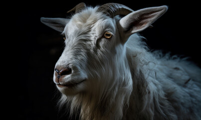 Fototapeta premium photo of cashmere goat on black background. Generative AI