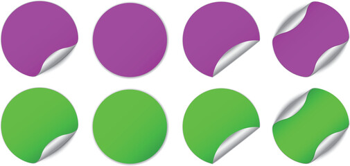 set of green and purple round sticker banners - vector design elements	
