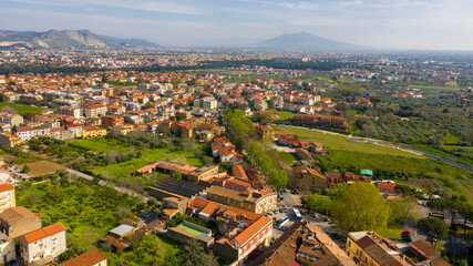 Fototapeta na wymiar Aerial view of the town hamlet San Leucio, located near Caserta, in Campania, Italy.
