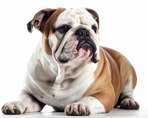 Fototapeta premium photo of Bulldog isolated on white background. Generative AI