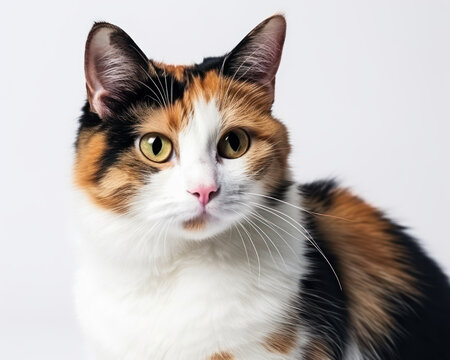 photo of calico cat isolated on white background. Generative AI