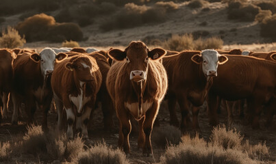 photo of cattle in its natural habitat. Generative AI - obrazy, fototapety, plakaty