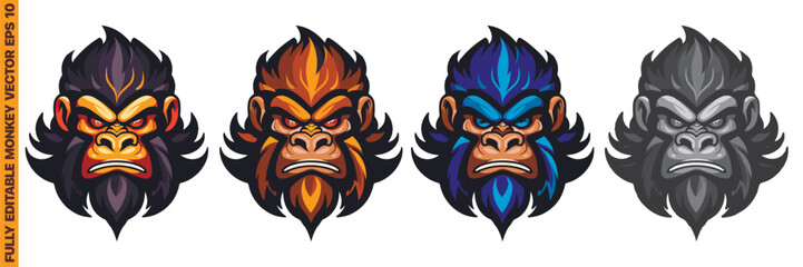Angry monkey ape mascot character cartoon logo for sport team. Fully editable vector monkey head